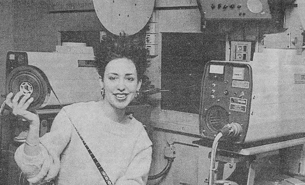 Still of Jane Giles in the IFT projection room